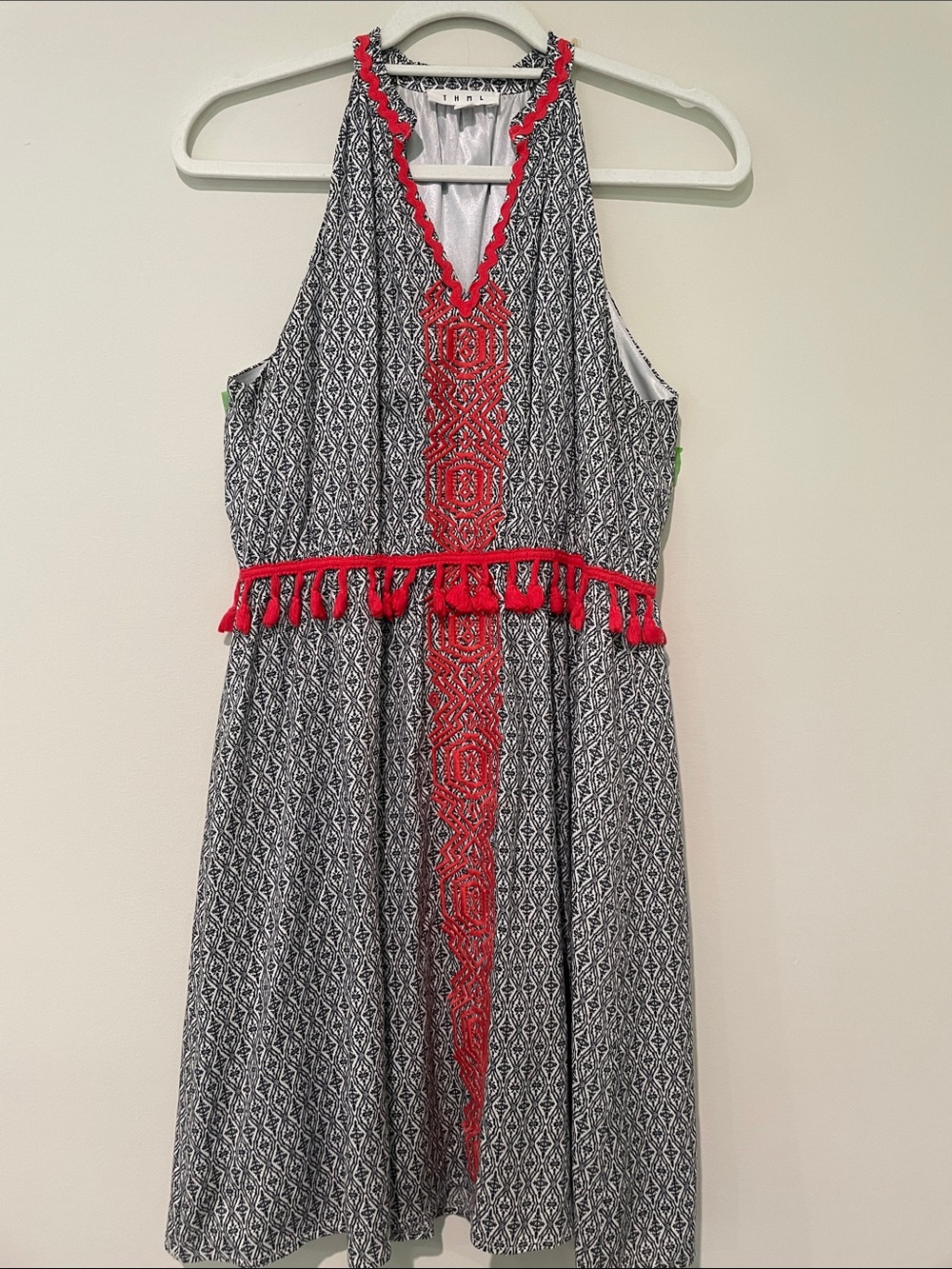 Anthropologie THML Dress High Halter Embroidered V-Neck Size Medium